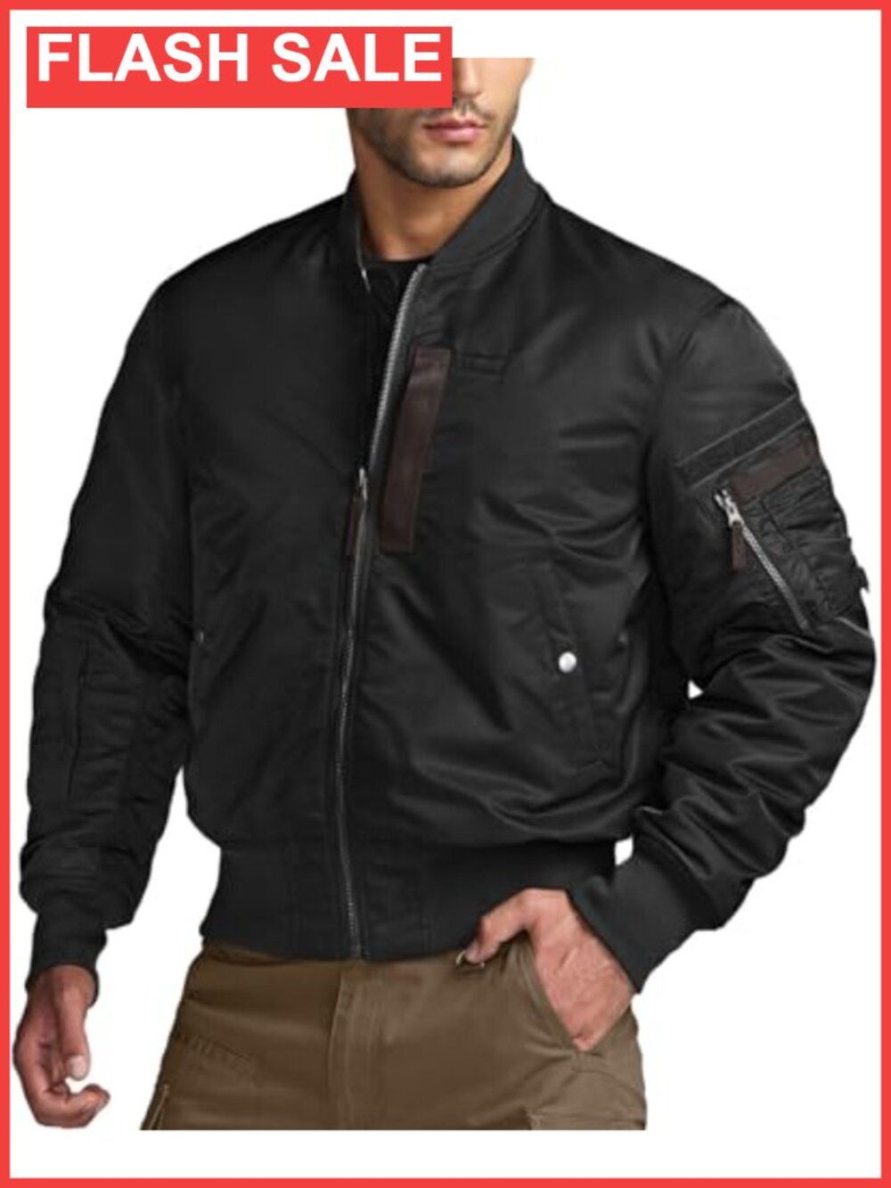 Men's Lightweight Padded Bomber Jacket Zip-Up Windbreaker Flight Jacket